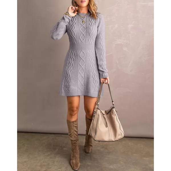 luvamia Sweater Dress for Women Cable Knit Ribbed ALine Short Fitted Pullover Sweaters Dresses Fall WinterGray