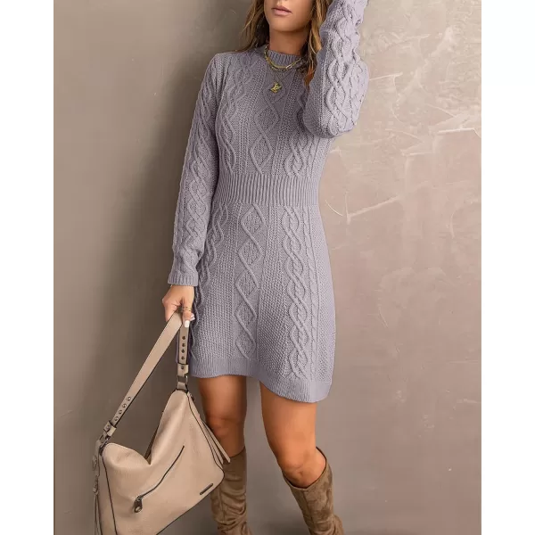 luvamia Sweater Dress for Women Cable Knit Ribbed ALine Short Fitted Pullover Sweaters Dresses Fall WinterGray