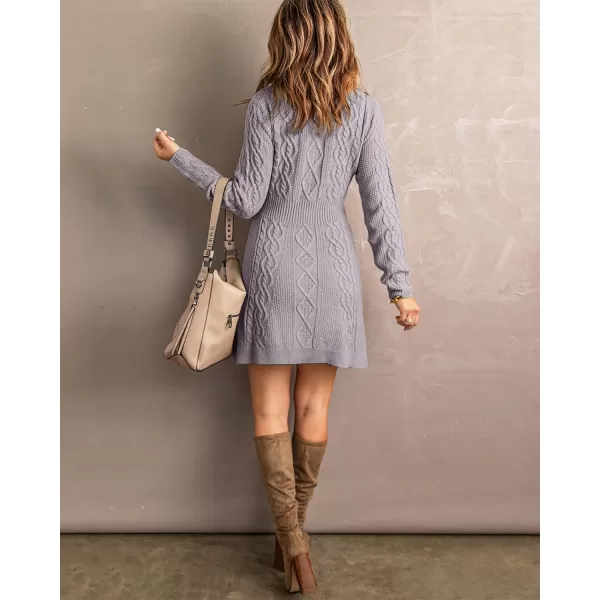 luvamia Sweater Dress for Women Cable Knit Ribbed ALine Short Fitted Pullover Sweaters Dresses Fall WinterGray
