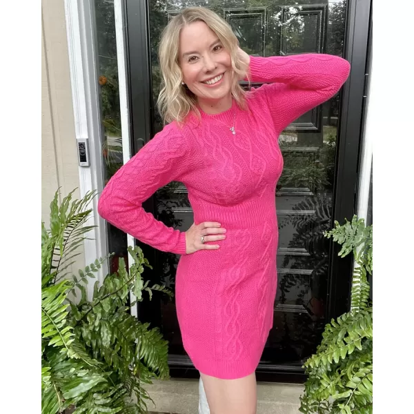luvamia Sweater Dress for Women Cable Knit Ribbed ALine Short Fitted Pullover Sweaters Dresses Fall WinterHot Pink