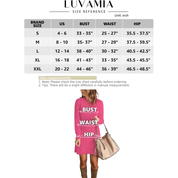 luvamia Sweater Dress for Women Cable Knit Ribbed ALine Short Fitted Pullover Sweaters Dresses Fall WinterHot Pink