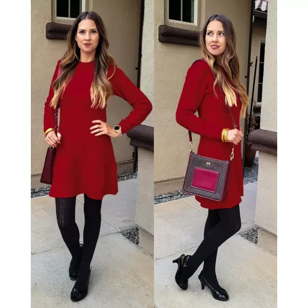 luvamia Sweater Dress for Women Cable Knit Ribbed ALine Short Fitted Pullover Sweaters Dresses Fall WinterTrue Red
