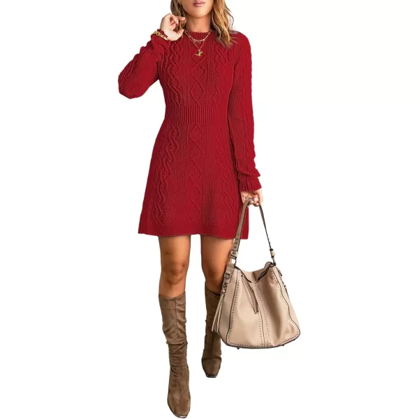 luvamia Sweater Dress for Women Cable Knit Ribbed ALine Short Fitted Pullover Sweaters Dresses Fall WinterTrue Red
