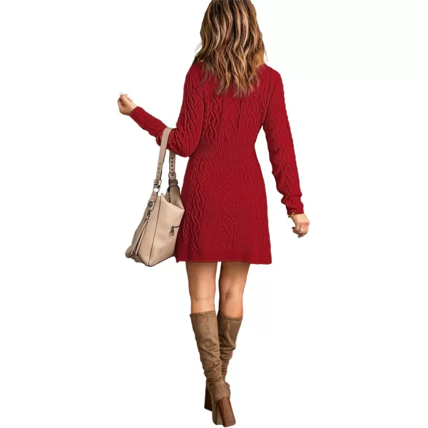 luvamia Sweater Dress for Women Cable Knit Ribbed ALine Short Fitted Pullover Sweaters Dresses Fall WinterTrue Red