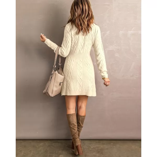 luvamia Sweater Dress for Women Cable Knit Ribbed ALine Short Fitted Pullover Sweaters Dresses Fall WinterVanilla Ice