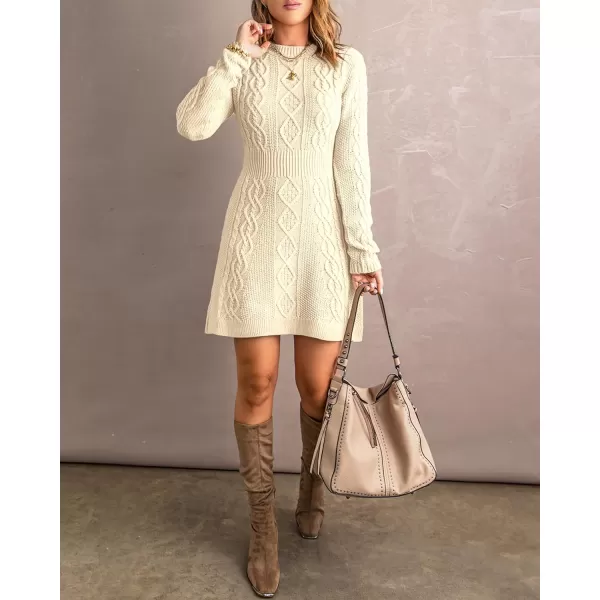 luvamia Sweater Dress for Women Cable Knit Ribbed ALine Short Fitted Pullover Sweaters Dresses Fall WinterVanilla Ice