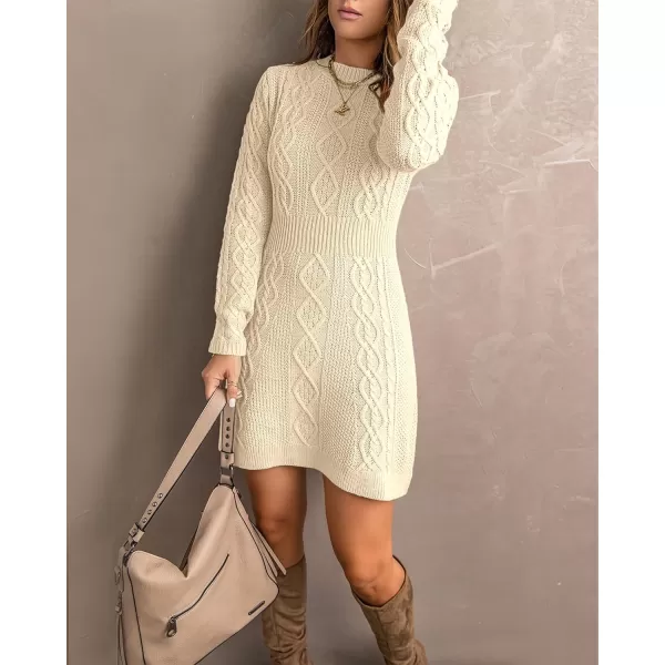 luvamia Sweater Dress for Women Cable Knit Ribbed ALine Short Fitted Pullover Sweaters Dresses Fall WinterVanilla Ice