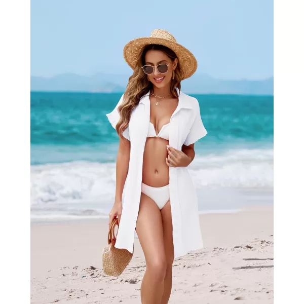 luvamia Womens Beach Cover Up Dress Cotton Button Down Shirt Dresses Casual Ruffle Sleeves Summer Dresses with PocketsCream White