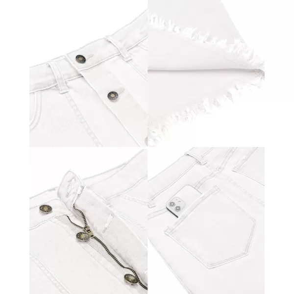 luvamia Womens Casual Mid Rise Button Down Frayed Raw Hem Denim Jean Midi SkirtCream White