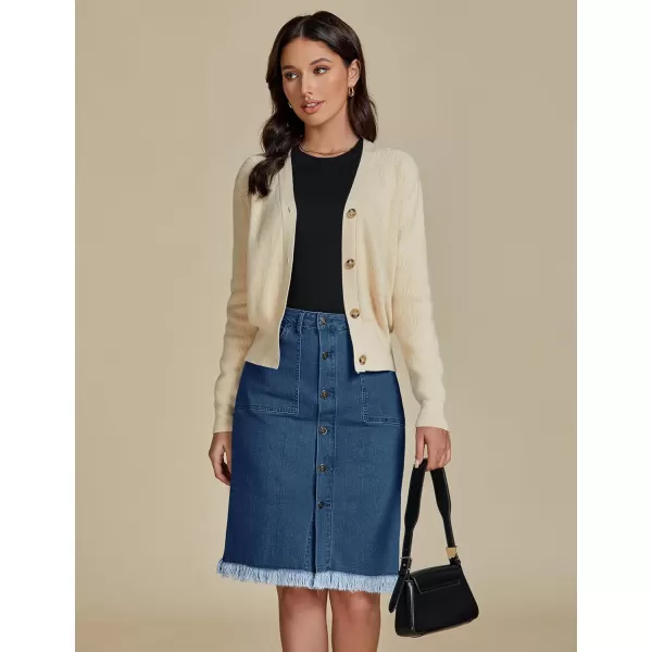 luvamia Womens Casual Mid Rise Button Down Frayed Raw Hem Denim Jean Midi SkirtDark Atlantic Blue