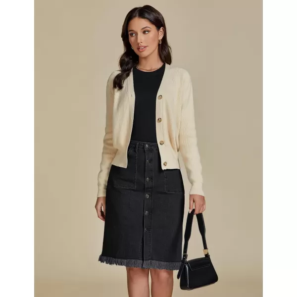 luvamia Womens Casual Mid Rise Button Down Frayed Raw Hem Denim Jean Midi SkirtS Soft Black