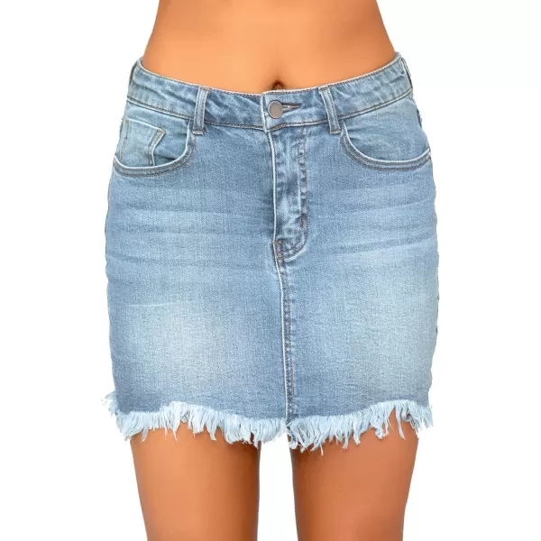 luvamia Womens Casual Mid Waisted Washed Frayed Pockets Denim Jean Short SkirtA Lapis Air