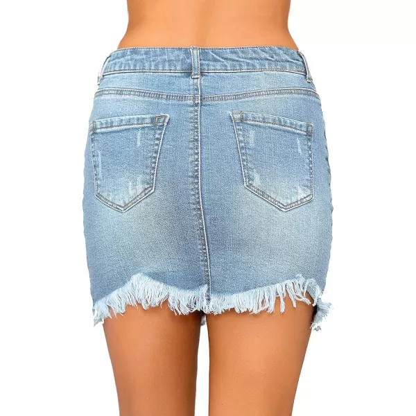 luvamia Womens Casual Mid Waisted Washed Frayed Pockets Denim Jean Short SkirtA Lapis Air