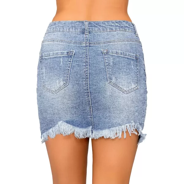 luvamia Womens Casual Mid Waisted Washed Frayed Pockets Denim Jean Short SkirtA1 Roadnight Blue