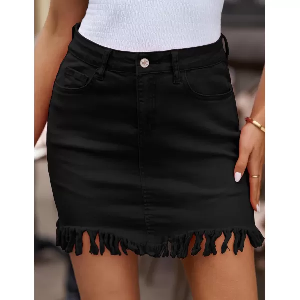 luvamia Womens Casual Mid Waisted Washed Frayed Pockets Denim Jean Short SkirtA1 True Black