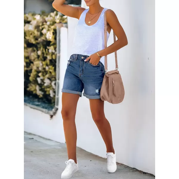 luvamia Womens Casual Ripped Denim Shorts High Rise Distressed Rolled Hem Jeans ShortsA After Dusk Blue