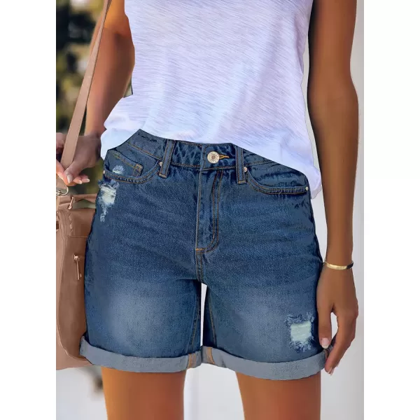 luvamia Womens Casual Ripped Denim Shorts High Rise Distressed Rolled Hem Jeans ShortsA After Dusk Blue