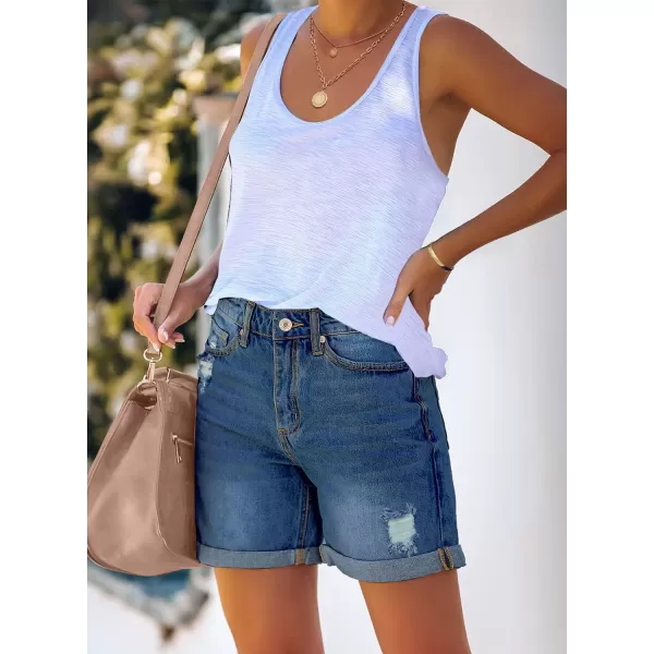 luvamia Womens Casual Ripped Denim Shorts High Rise Distressed Rolled Hem Jeans ShortsA After Dusk Blue