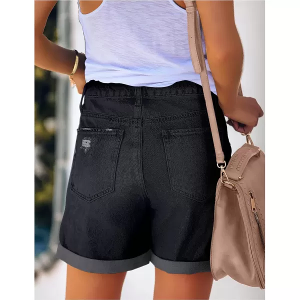 luvamia Womens Casual Ripped Denim Shorts High Rise Distressed Rolled Hem Jeans ShortsA Black