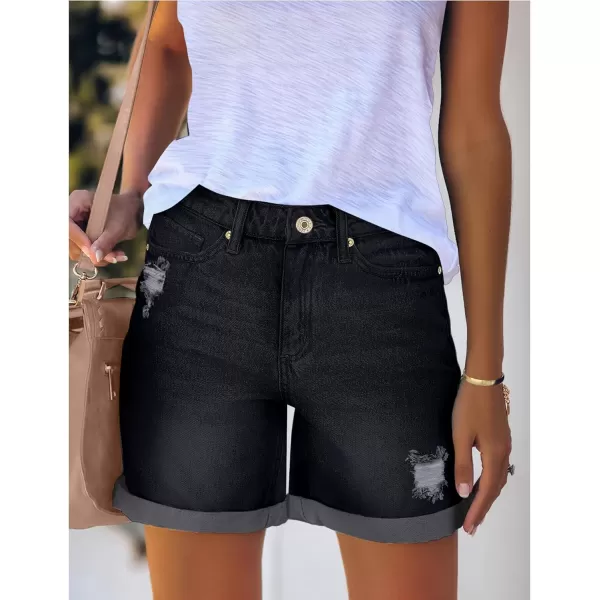 luvamia Womens Casual Ripped Denim Shorts High Rise Distressed Rolled Hem Jeans ShortsA Black
