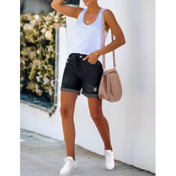 luvamia Womens Casual Ripped Denim Shorts High Rise Distressed Rolled Hem Jeans ShortsA Black