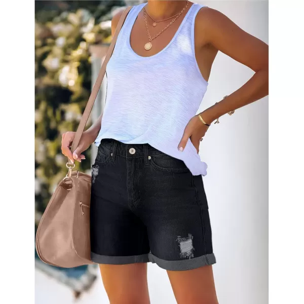 luvamia Womens Casual Ripped Denim Shorts High Rise Distressed Rolled Hem Jeans ShortsA Black