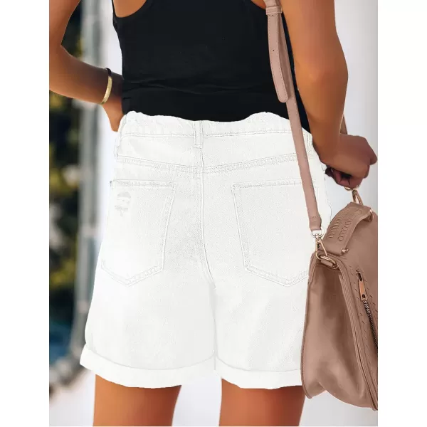 luvamia Womens Casual Ripped Denim Shorts High Rise Distressed Rolled Hem Jeans ShortsA Brilliant White