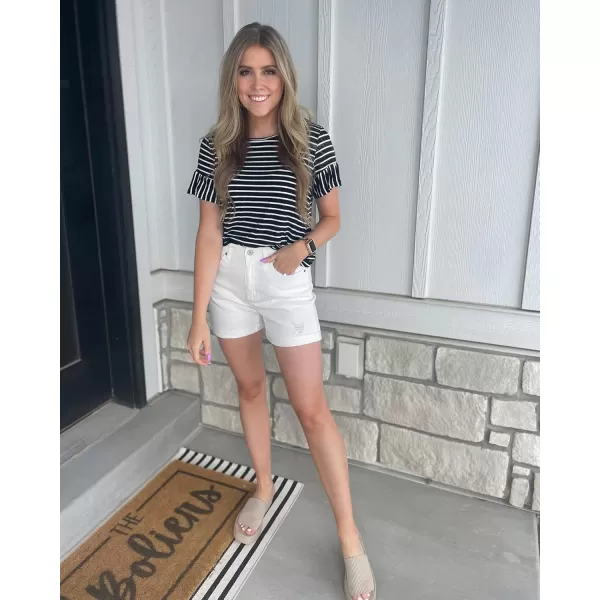 luvamia Womens Casual Ripped Denim Shorts High Rise Distressed Rolled Hem Jeans ShortsA Brilliant White