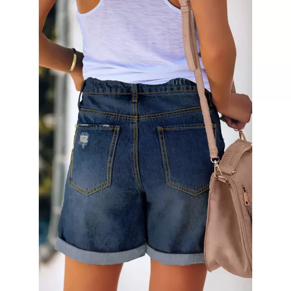 luvamia Womens Casual Ripped Denim Shorts High Rise Distressed Rolled Hem Jeans ShortsA Darkness Blue