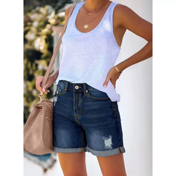 luvamia Womens Casual Ripped Denim Shorts High Rise Distressed Rolled Hem Jeans ShortsA Darkness Blue