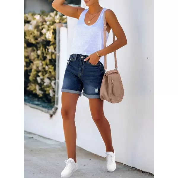 luvamia Womens Casual Ripped Denim Shorts High Rise Distressed Rolled Hem Jeans ShortsA Darkness Blue