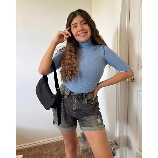 luvamia Womens Casual Ripped Denim Shorts High Rise Distressed Rolled Hem Jeans ShortsA Faded Black