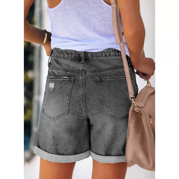 luvamia Womens Casual Ripped Denim Shorts High Rise Distressed Rolled Hem Jeans ShortsA Faded Black