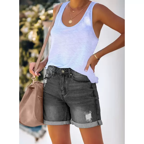 luvamia Womens Casual Ripped Denim Shorts High Rise Distressed Rolled Hem Jeans ShortsA Faded Black