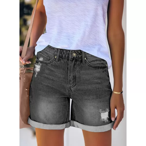 luvamia Womens Casual Ripped Denim Shorts High Rise Distressed Rolled Hem Jeans ShortsA Faded Black