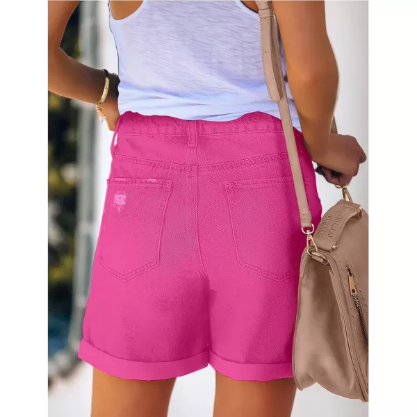 luvamia Womens Casual Ripped Denim Shorts High Rise Distressed Rolled Hem Jeans ShortsA Hot Pink