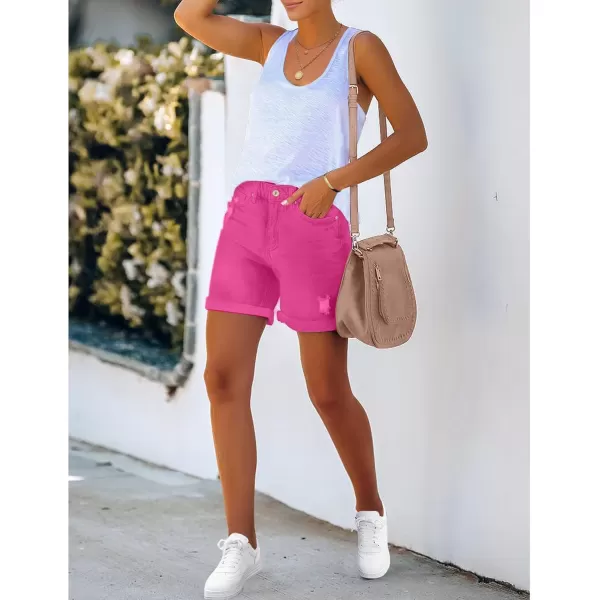 luvamia Womens Casual Ripped Denim Shorts High Rise Distressed Rolled Hem Jeans ShortsA Hot Pink