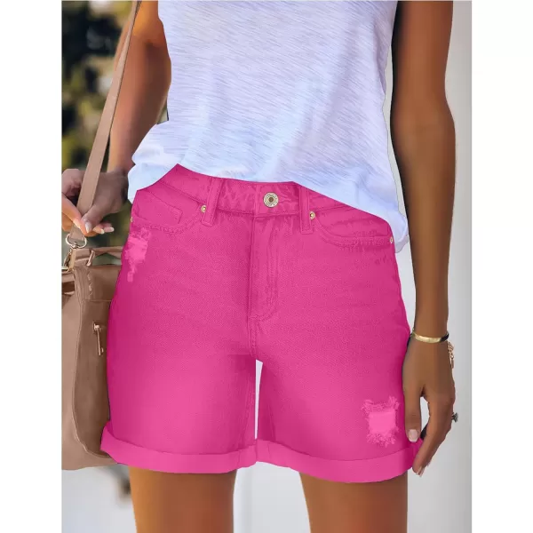 luvamia Womens Casual Ripped Denim Shorts High Rise Distressed Rolled Hem Jeans ShortsA Hot Pink