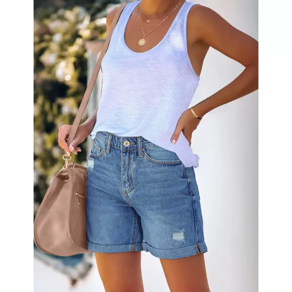 luvamia Womens Casual Ripped Denim Shorts High Rise Distressed Rolled Hem Jeans ShortsA Lapis Air