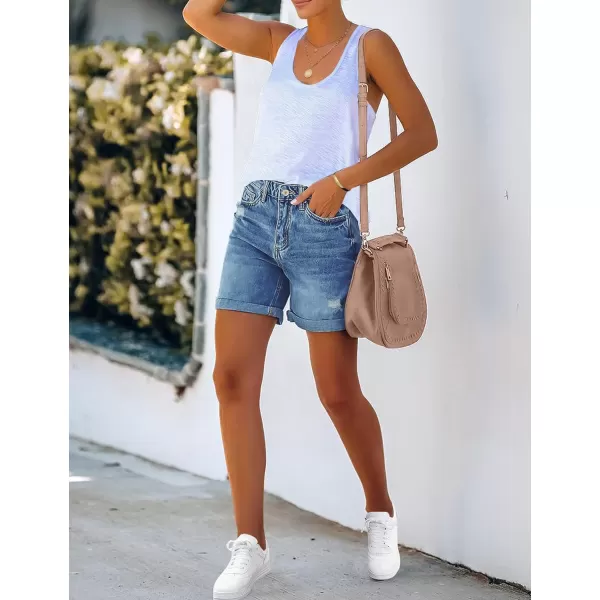 luvamia Womens Casual Ripped Denim Shorts High Rise Distressed Rolled Hem Jeans ShortsA Lapis Air