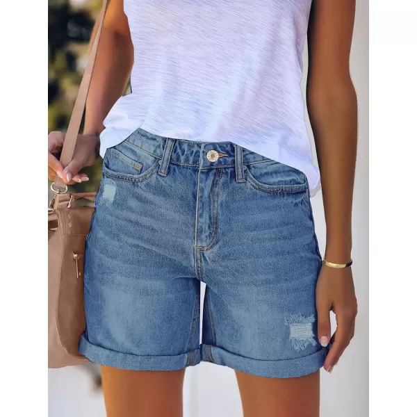 luvamia Womens Casual Ripped Denim Shorts High Rise Distressed Rolled Hem Jeans ShortsA Lapis Air