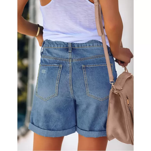 luvamia Womens Casual Ripped Denim Shorts High Rise Distressed Rolled Hem Jeans ShortsA Lapis Air