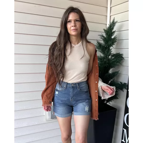 luvamia Womens Casual Ripped Denim Shorts High Rise Distressed Rolled Hem Jeans ShortsA Light Blue