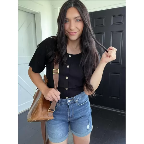 luvamia Womens Casual Ripped Denim Shorts High Rise Distressed Rolled Hem Jeans ShortsA Light Blue