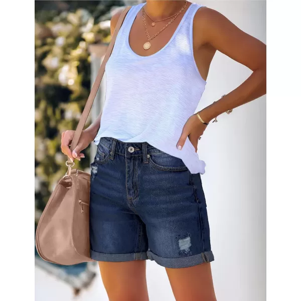 luvamia Womens Casual Ripped Denim Shorts High Rise Distressed Rolled Hem Jeans ShortsA Nightfall Blue