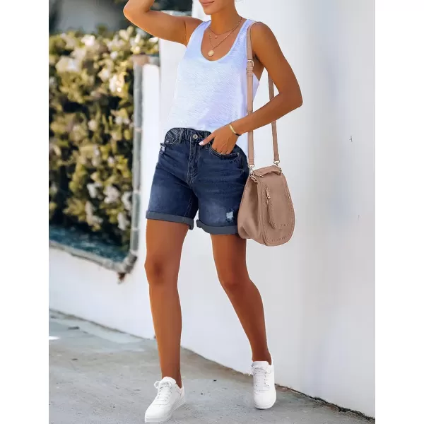 luvamia Womens Casual Ripped Denim Shorts High Rise Distressed Rolled Hem Jeans ShortsA Nightfall Blue