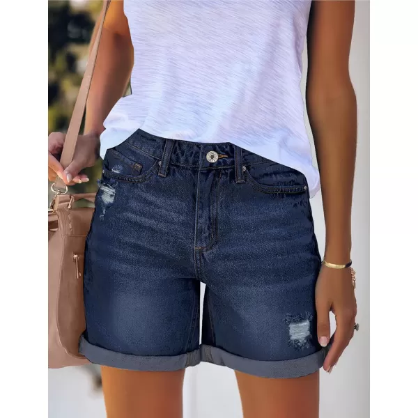 luvamia Womens Casual Ripped Denim Shorts High Rise Distressed Rolled Hem Jeans ShortsA Nightfall Blue