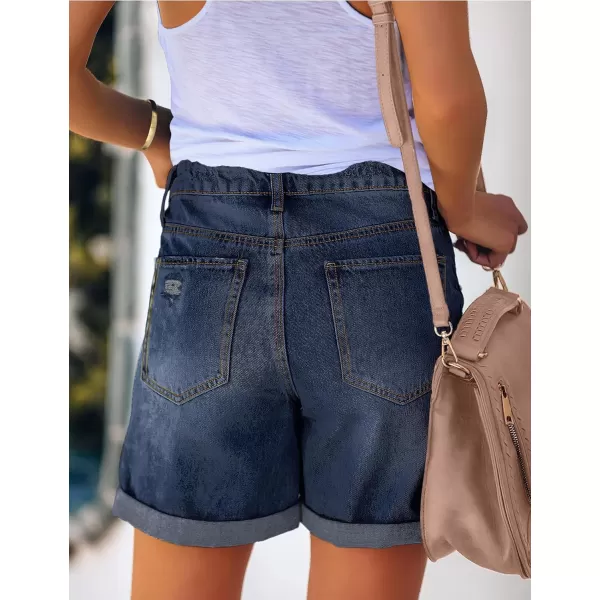 luvamia Womens Casual Ripped Denim Shorts High Rise Distressed Rolled Hem Jeans ShortsA Nightfall Blue