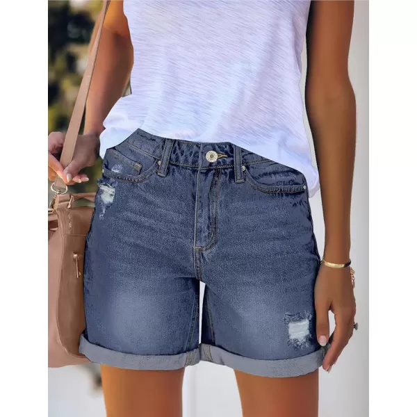 luvamia Womens Casual Ripped Denim Shorts High Rise Distressed Rolled Hem Jeans ShortsA Reef Blue