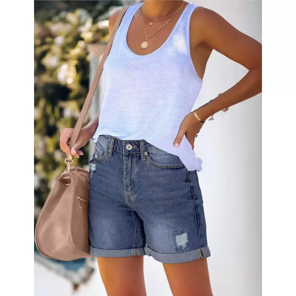 luvamia Womens Casual Ripped Denim Shorts High Rise Distressed Rolled Hem Jeans ShortsA Reef Blue